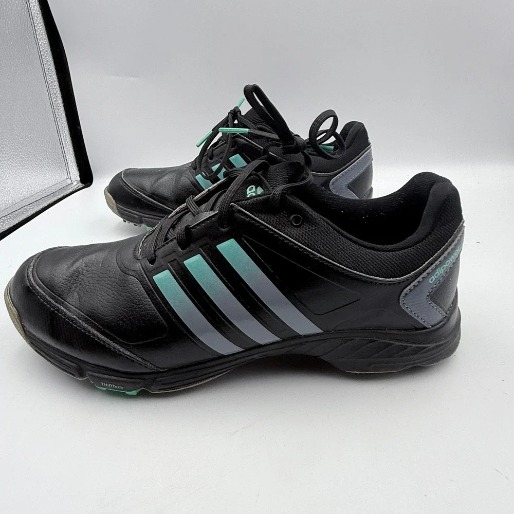 Adidas Adipower Golf Shoes Size 8.5 US Black Teal Spiked Q46904 - Picture 8 of 9